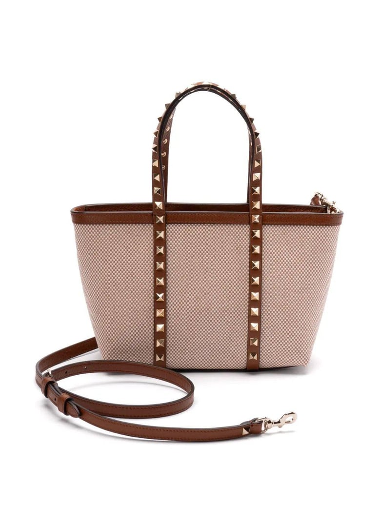 two-tone canvas medium rockstud handbag by Selfnex