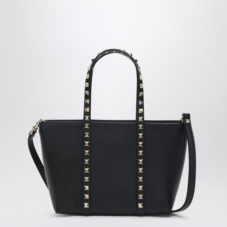 black leather medium rockstud handbag by Selfnex