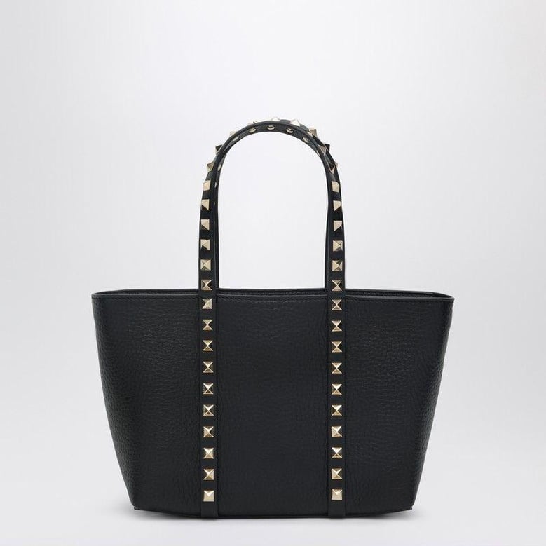 black leather medium rockstud handbag by Selfnex