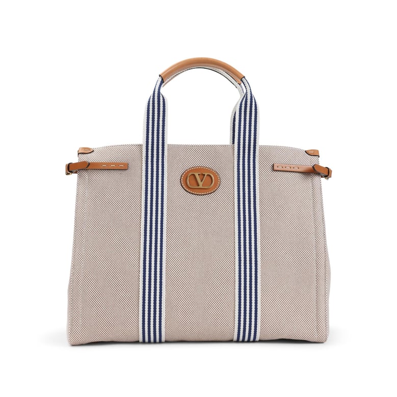 two-tone canvas vlogo shopping bag by Selfnex