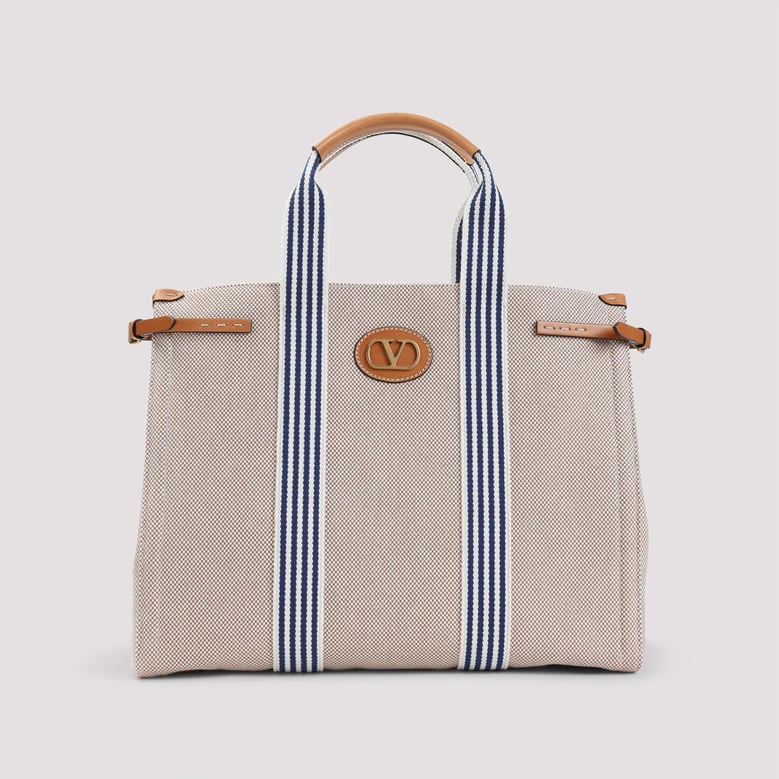 two-tone canvas vlogo shopping bag by Selfnex