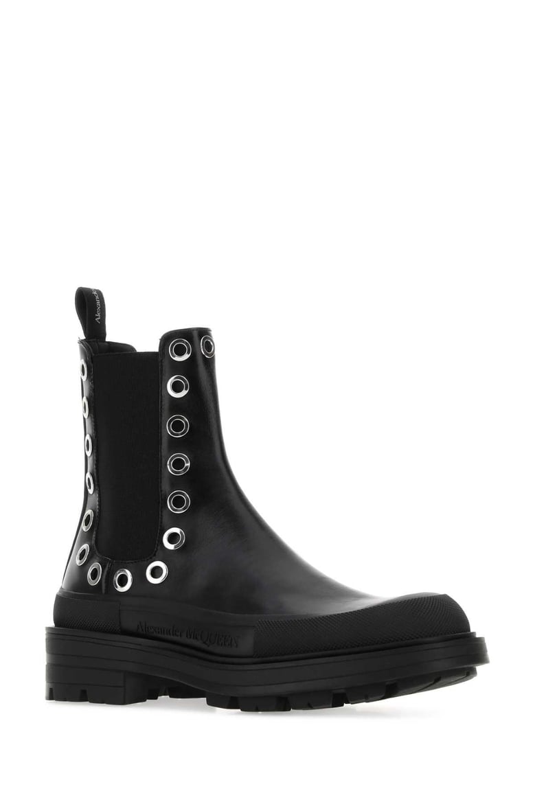 black leather boxcar ankle boots by Selfnex