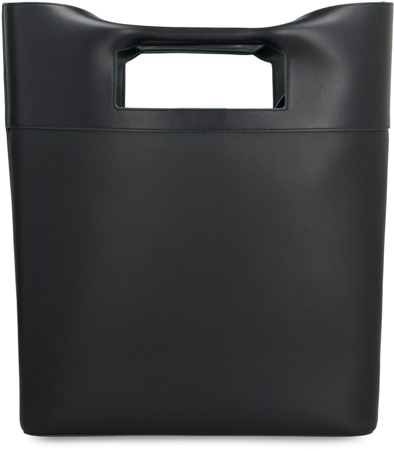 black leather the square bow shopping bag by Selfnex