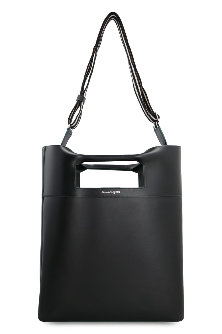 black leather the square bow shopping bag by Selfnex