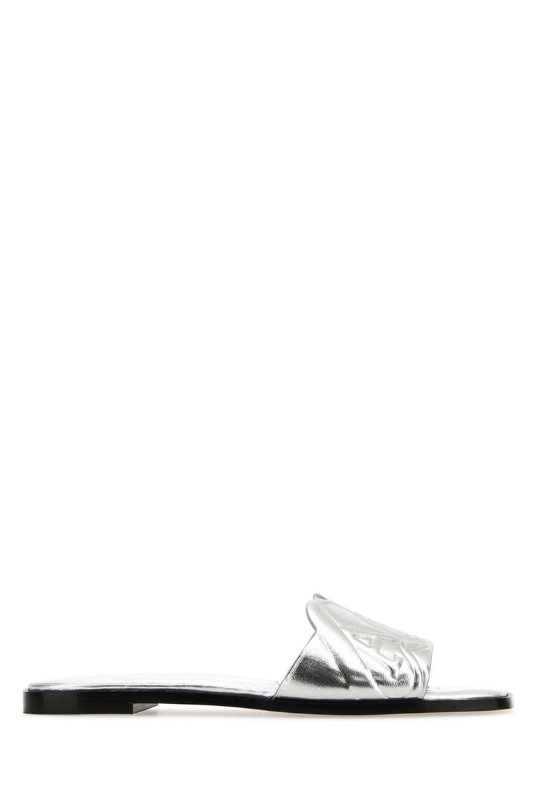 silver leather slippers by Selfnex