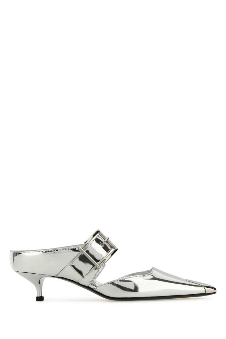 silver leather punk pumps by Selfnex