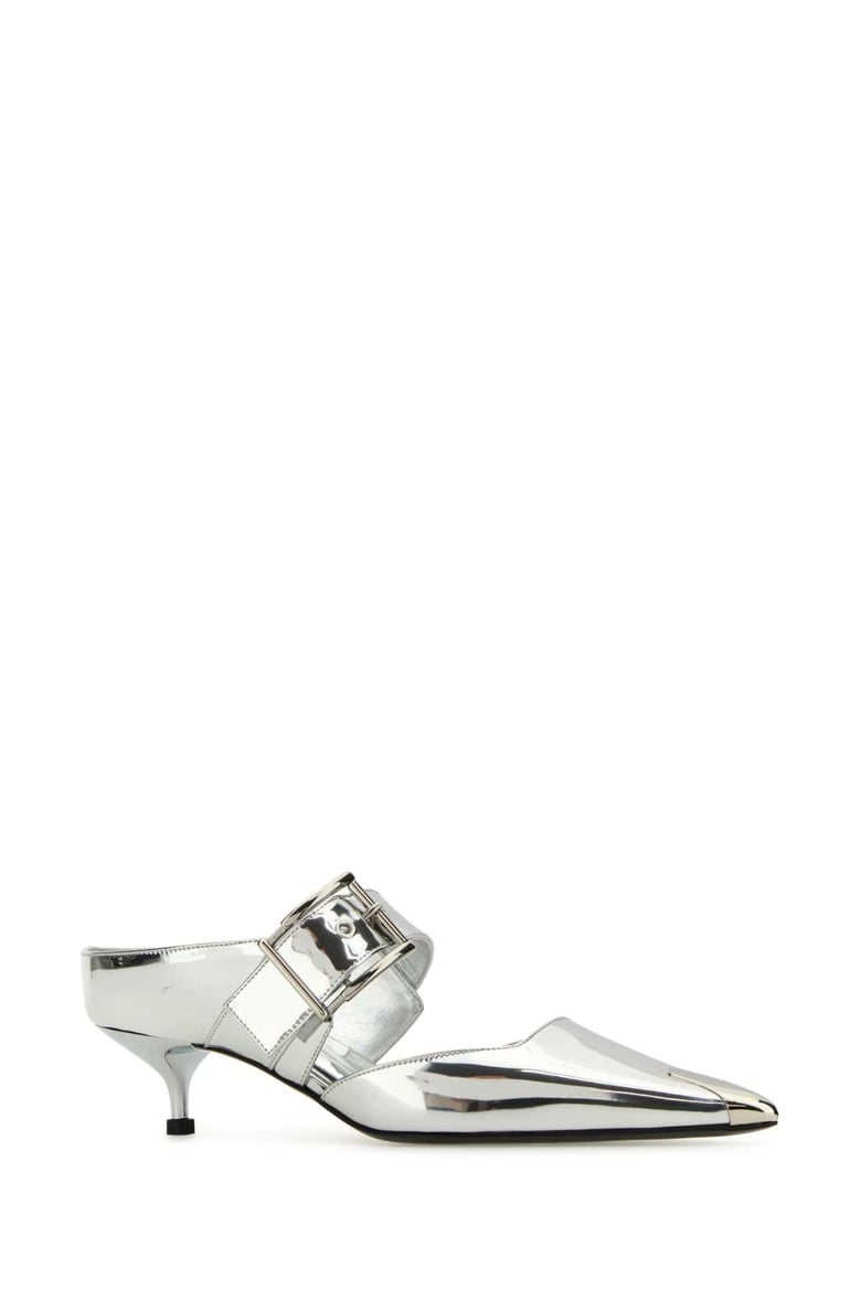 silver leather punk pumps by Selfnex