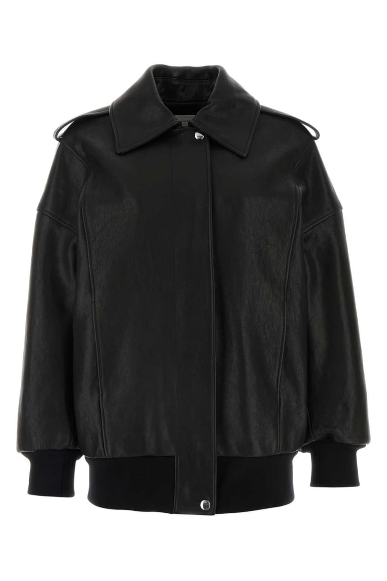 black leather oversize jacket by Selfnex