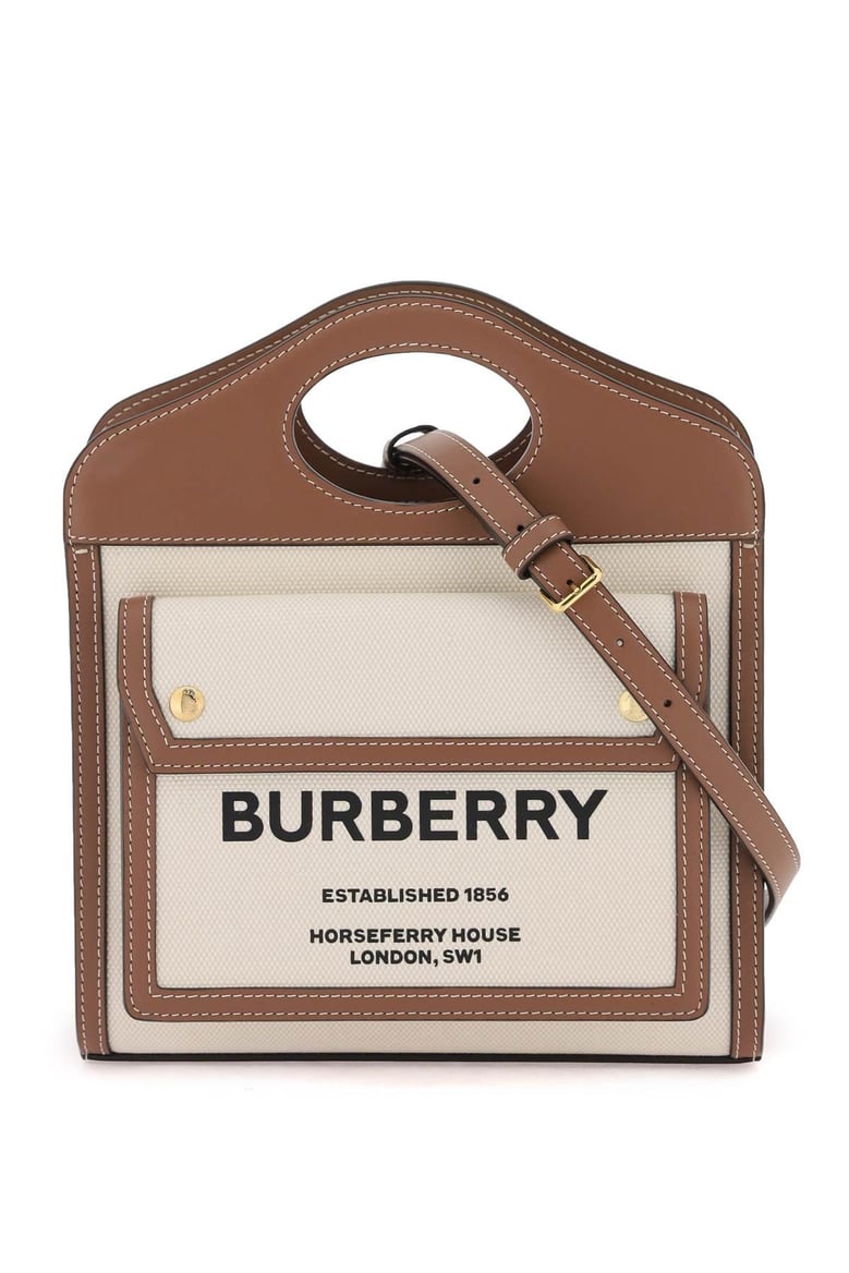 two-tone canvas and leather mini pocket handbag by Selfnex