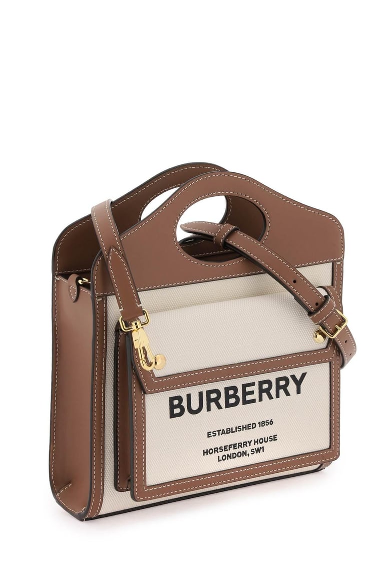two-tone canvas and leather mini pocket handbag by Selfnex