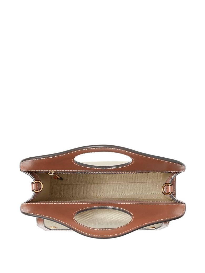 two-tone canvas and leather mini pocket handbag by Selfnex