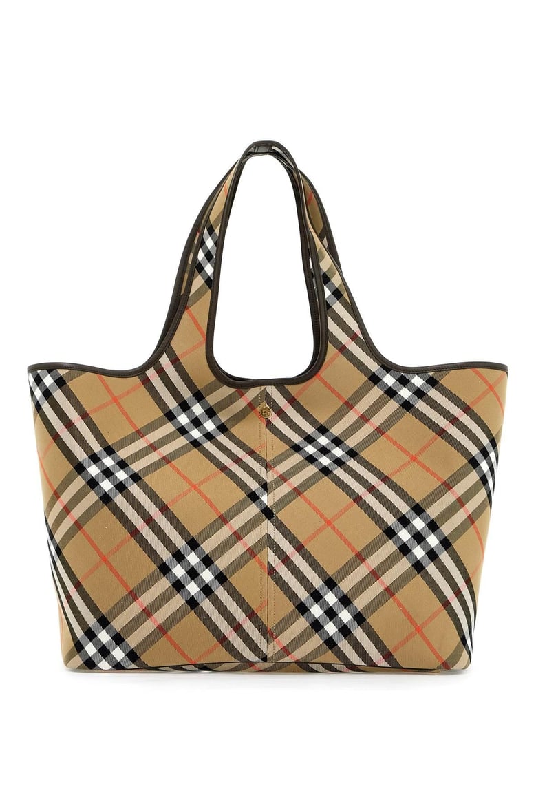 embroidered canvas medium check shopping bag by Selfnex
