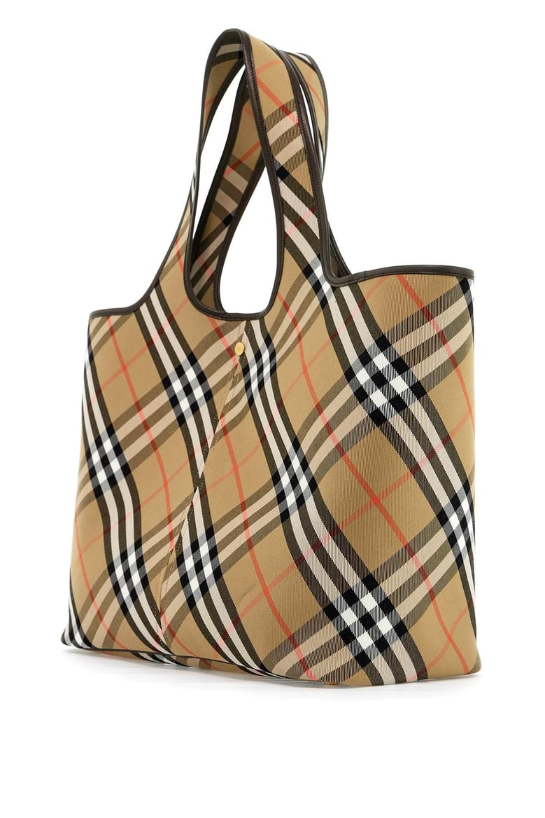 embroidered canvas medium check shopping bag by Selfnex