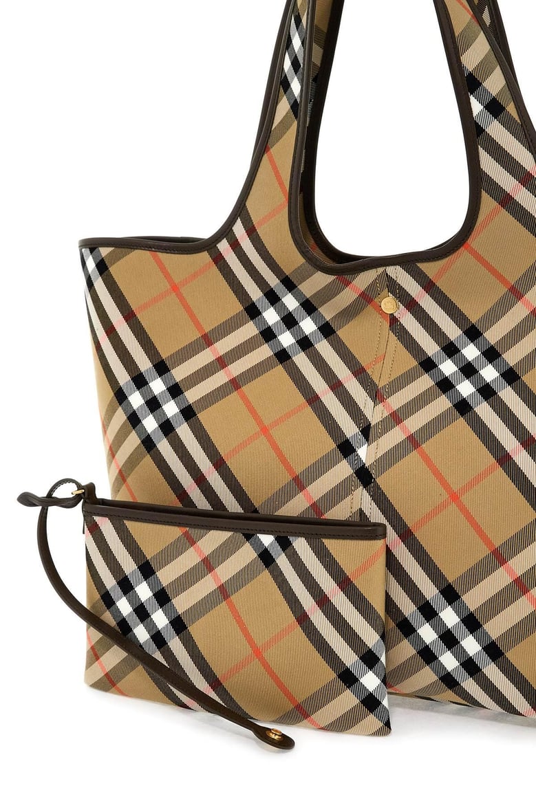 embroidered canvas medium check shopping bag by Selfnex