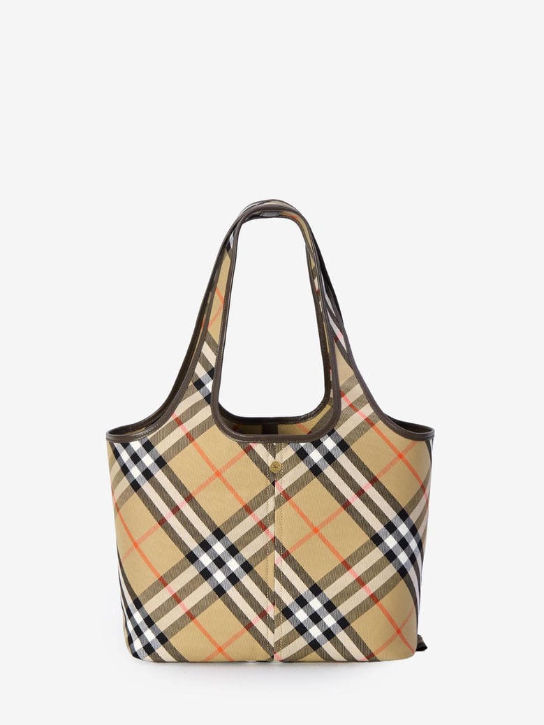 embroidered canvas small check shopping bag by Selfnex