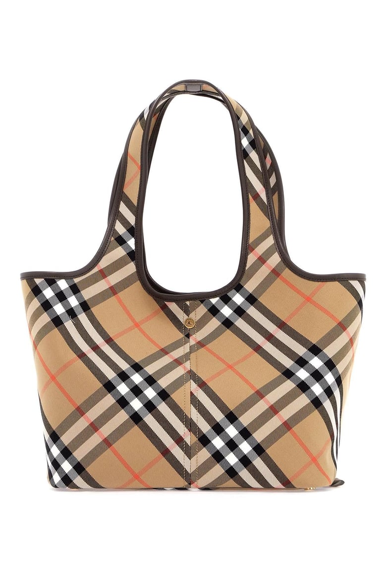 embroidered canvas small check shopping bag by Selfnex