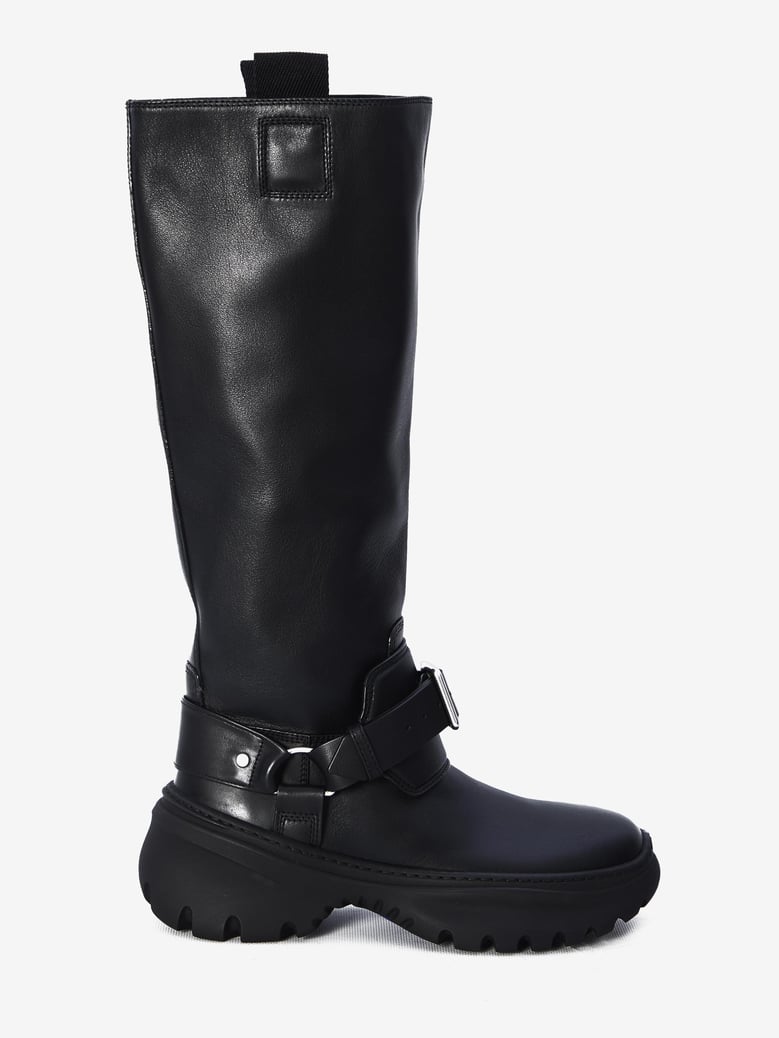 black leather stomp boots by Selfnex