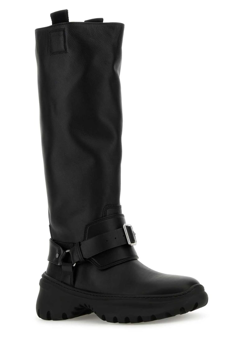 black leather stomp boots by Selfnex