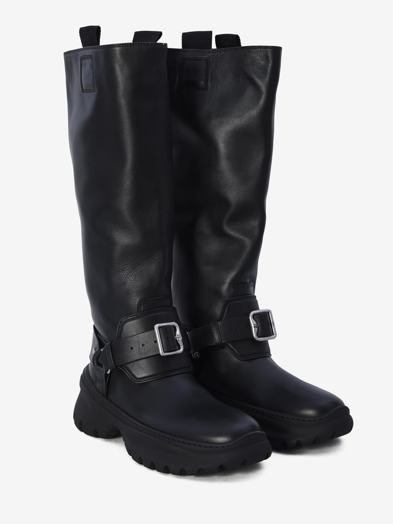 black leather stomp boots by Selfnex