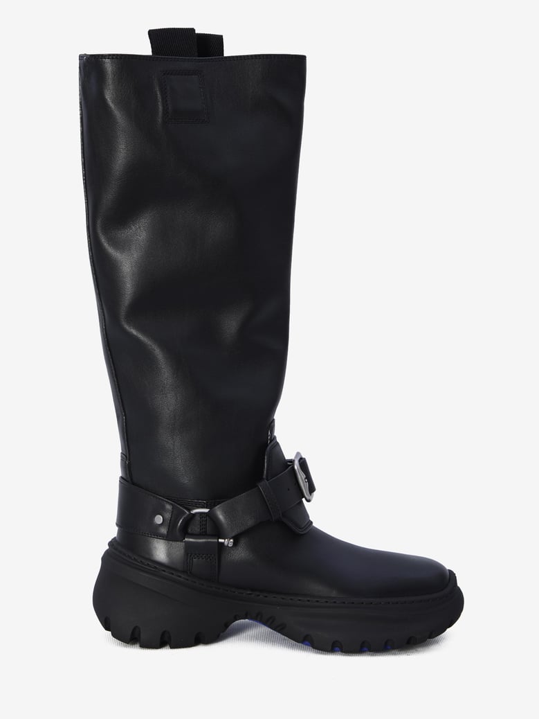 black leather stomp boots by Selfnex
