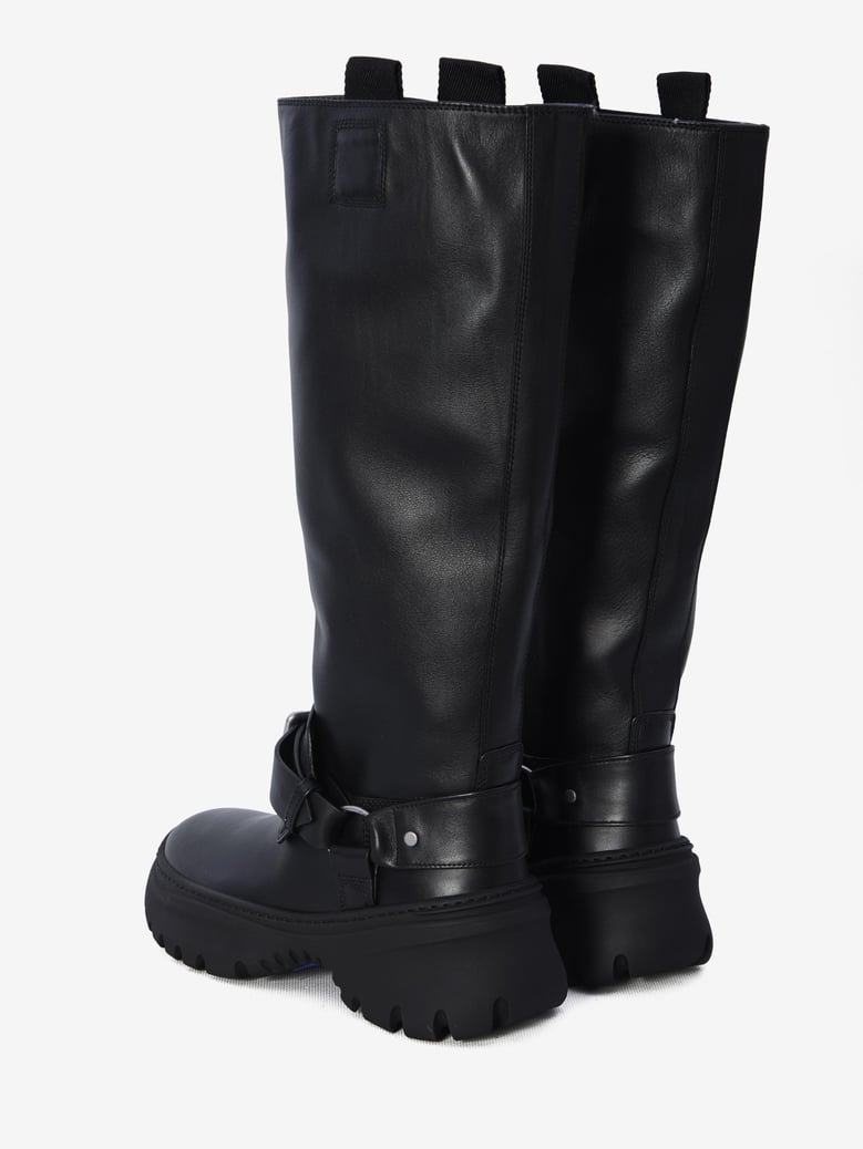 black leather stomp boots by Selfnex