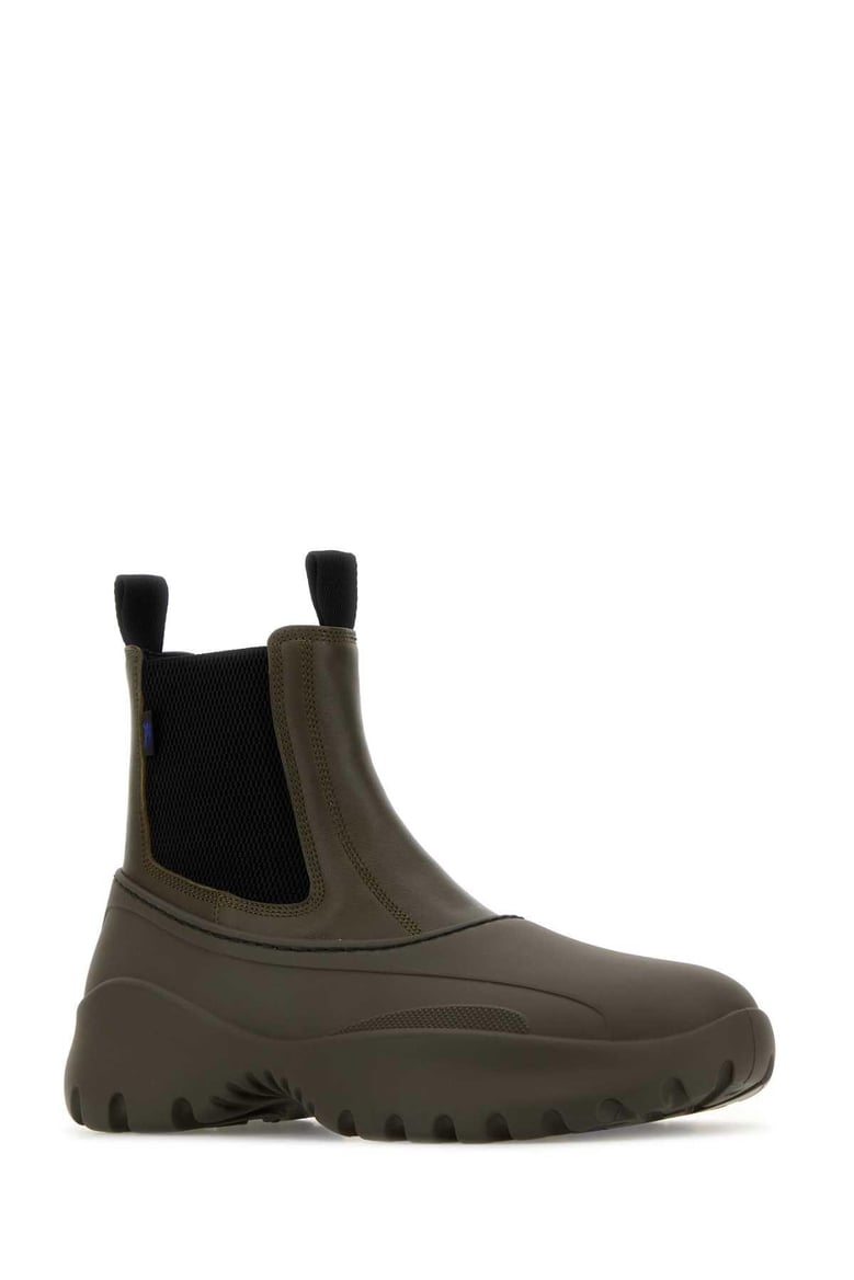 olive green leather and rubber chelsea scoot ankle boots by Selfnex