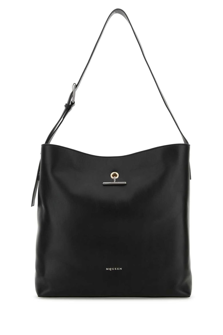 black leather pendant shopping bag by Selfnex