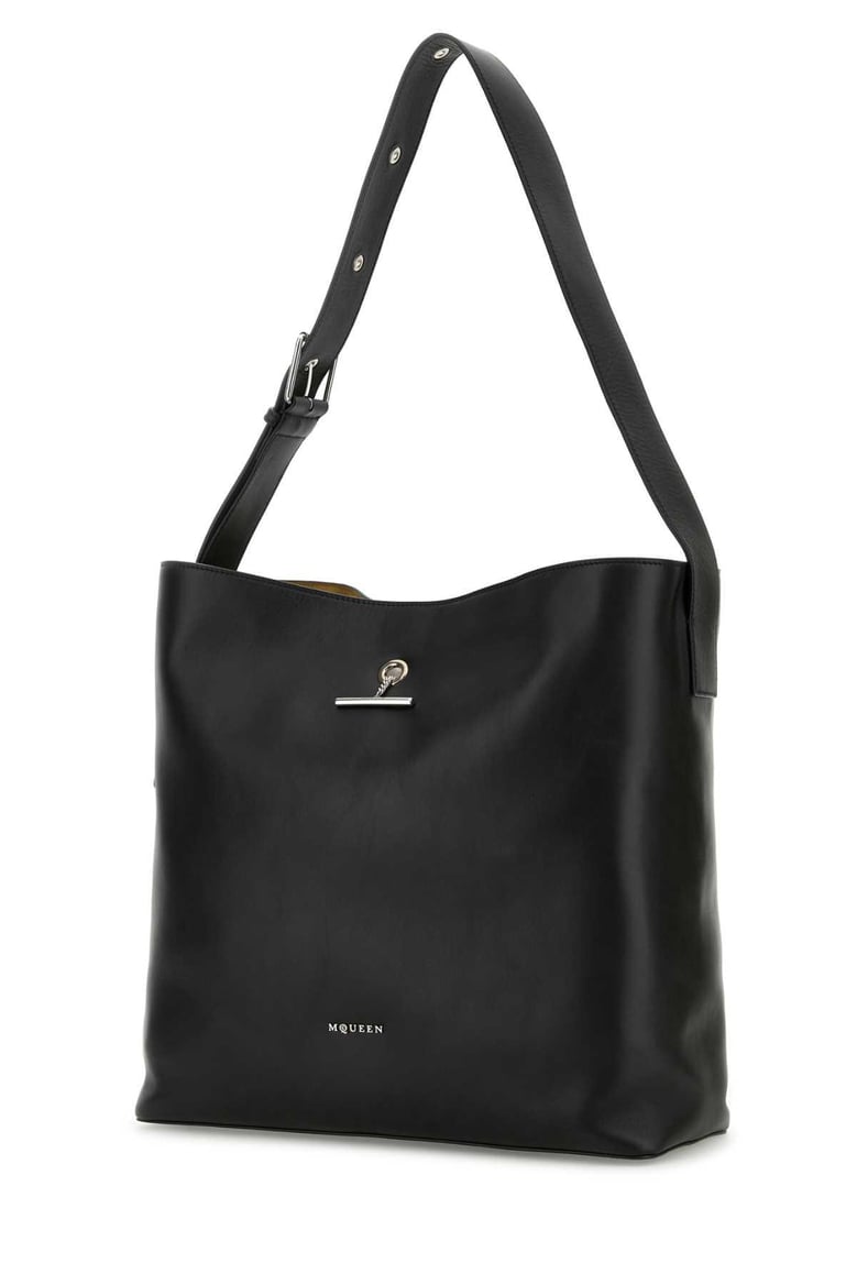 black leather pendant shopping bag by Selfnex