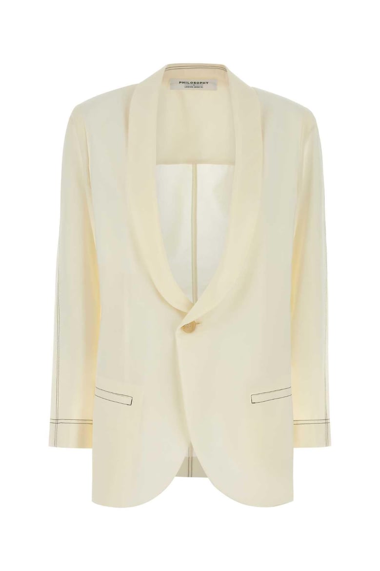 ivory polyester blend blazer by Selfnex