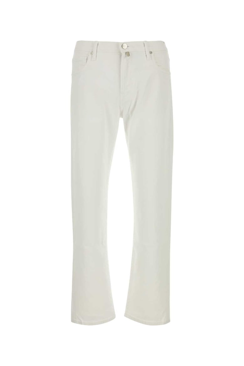 white stretch denim jeans by Selfnex