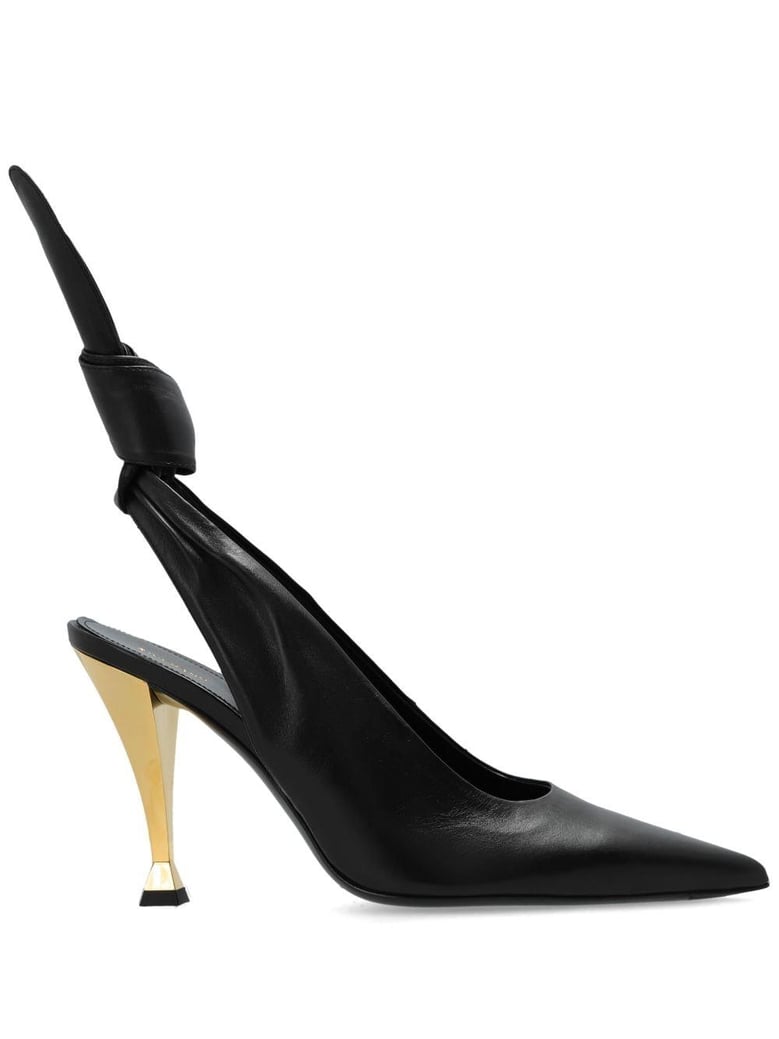 black nappa leather beauw pumps by Selfnex