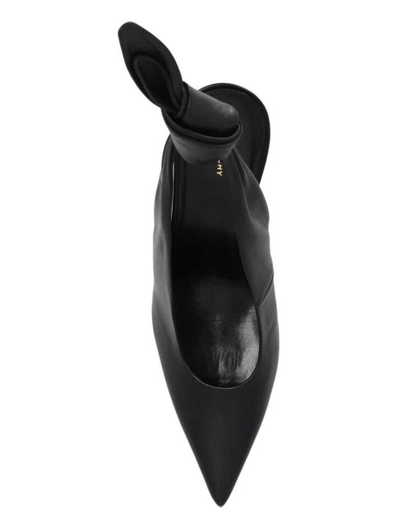 black nappa leather beauw pumps by Selfnex