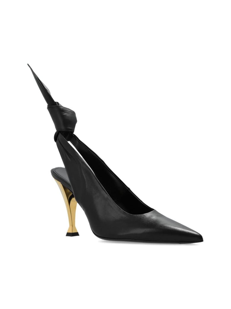 black nappa leather beauw pumps by Selfnex
