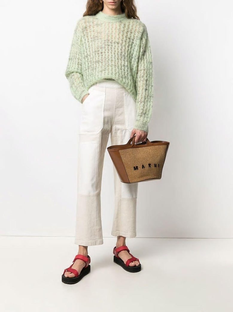 two-tone leather and raffia small tropicalia summer handbag by Selfnex