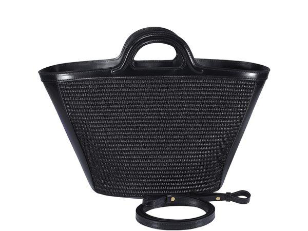 black leather and raffia small tropicalia summer handbag by Selfnex
