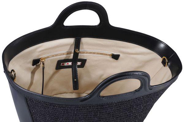 black leather and raffia small tropicalia summer handbag by Selfnex