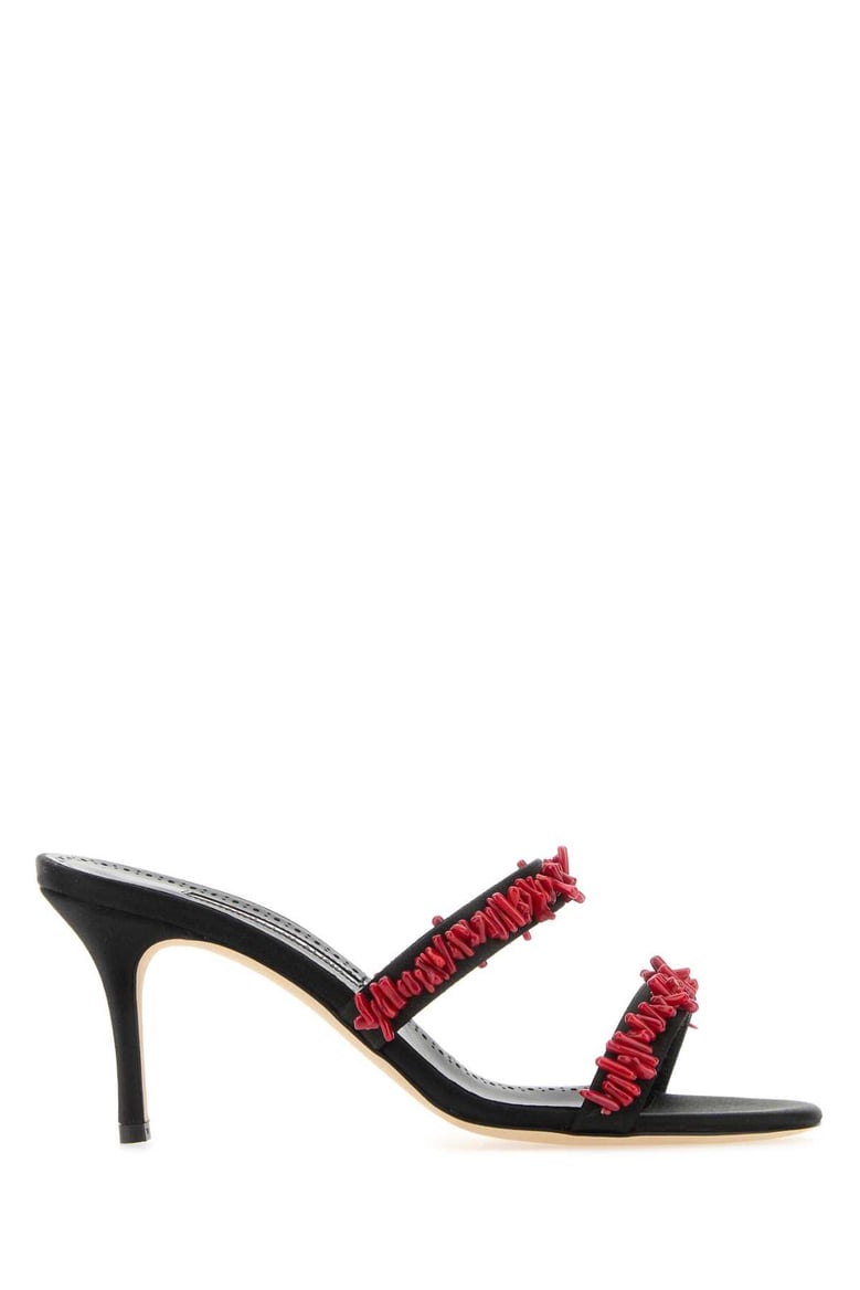 black satin clorette mules by Selfnex