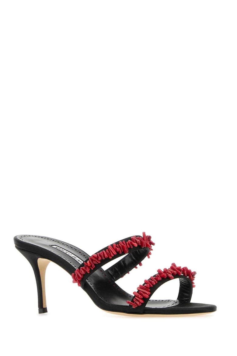 black satin clorette mules by Selfnex