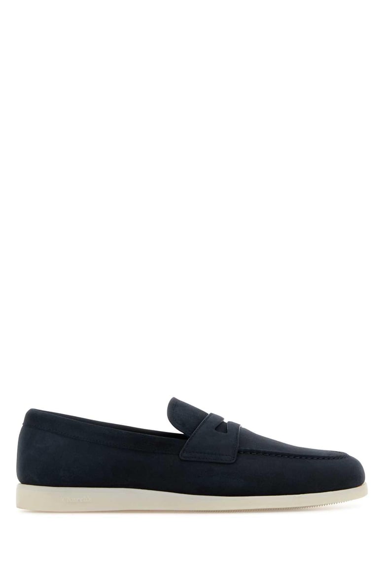 navy blue suede loafers by Selfnex