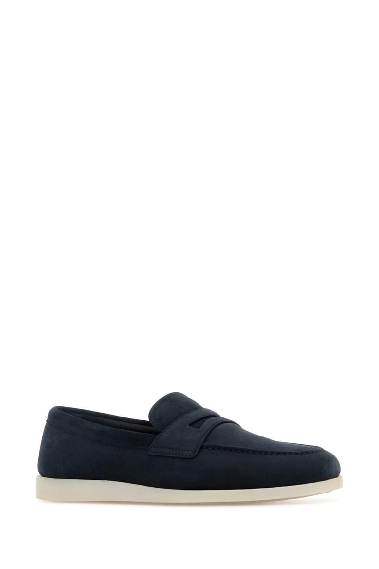 navy blue suede loafers by Selfnex
