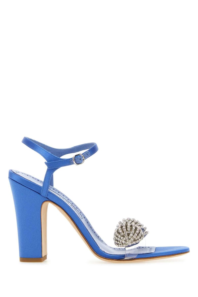 blue satin elhob sandals by Selfnex