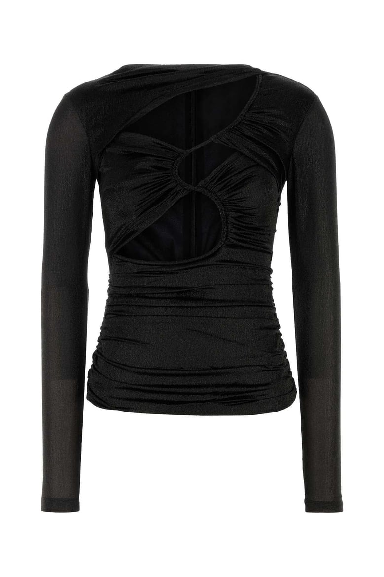 black stretch silk blend rose top by Selfnex