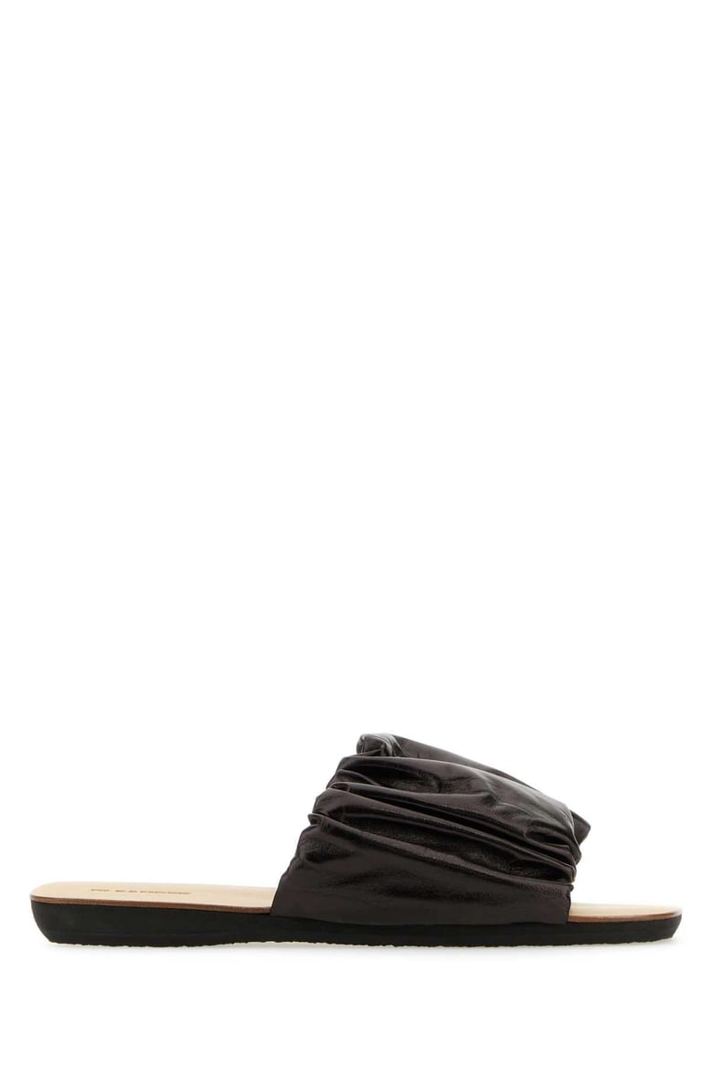 dark brown leather slippers by Selfnex