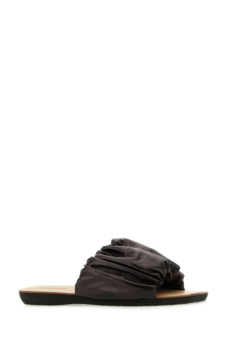 dark brown leather slippers by Selfnex