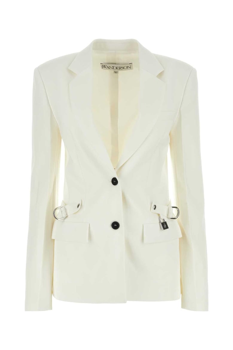 white stretch polyester blend blazer by Selfnex