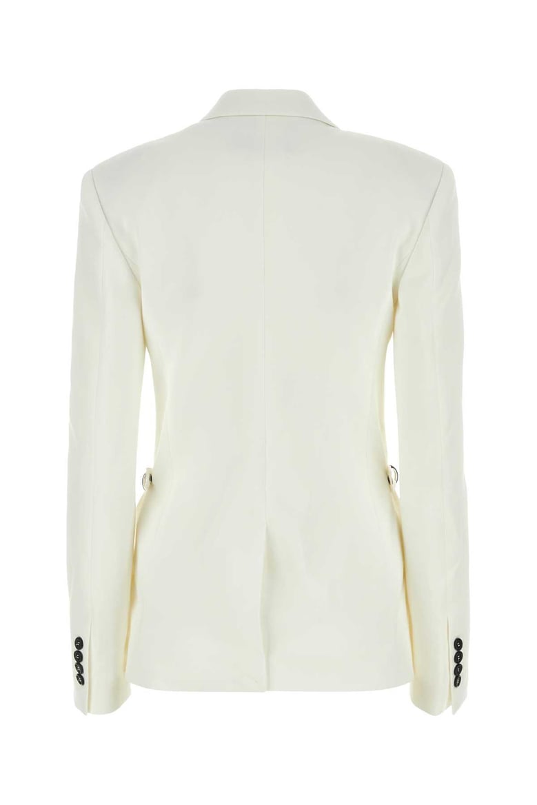 white stretch polyester blend blazer by Selfnex