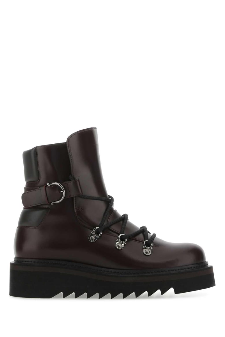 aubergine leather elimo ankle boots by Selfnex