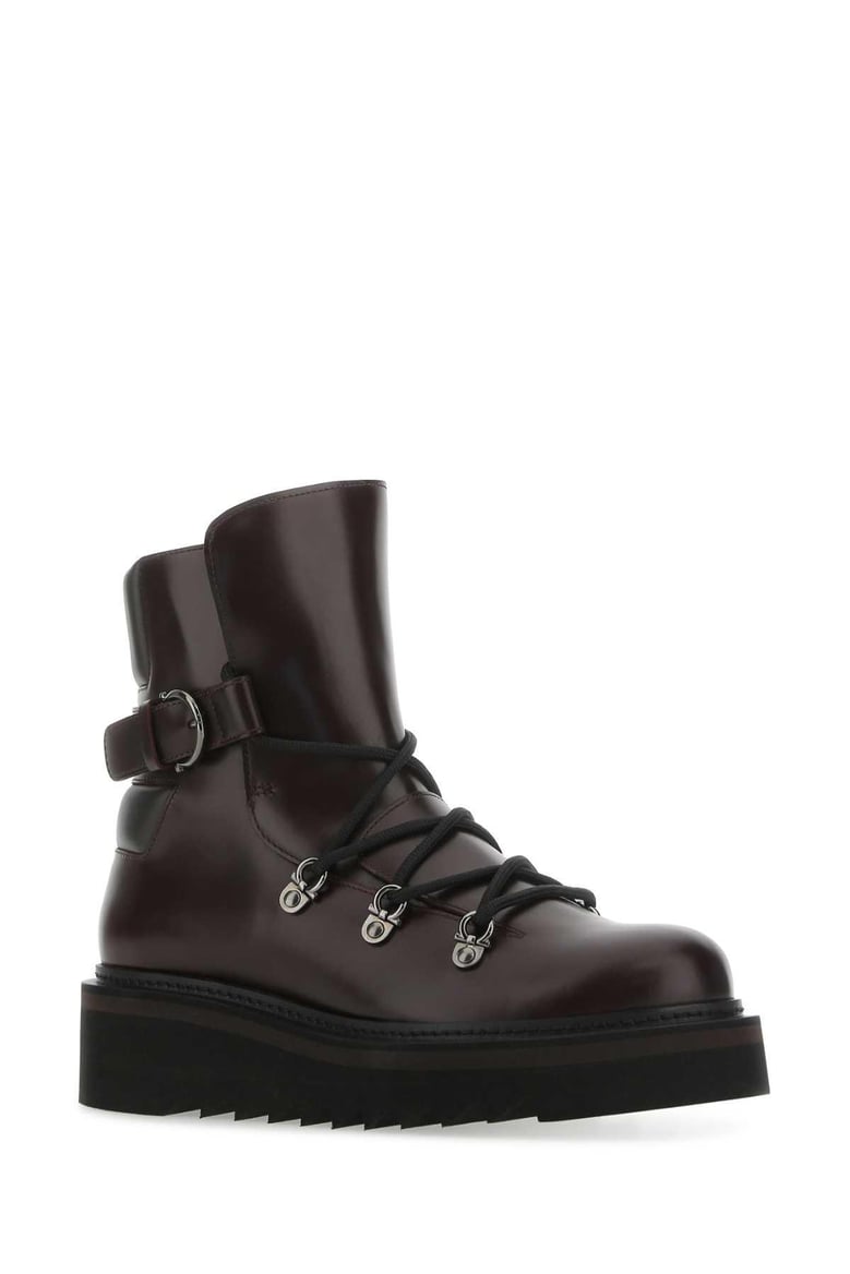 aubergine leather elimo ankle boots by Selfnex