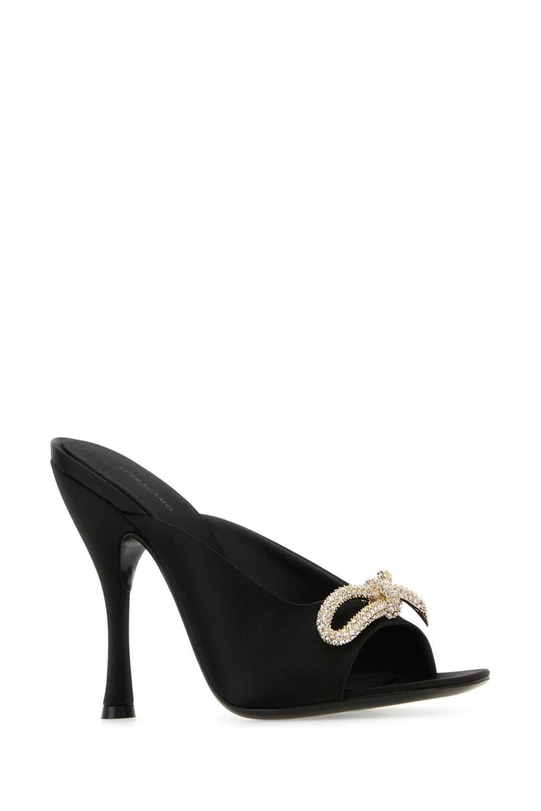 black satin mules by Selfnex