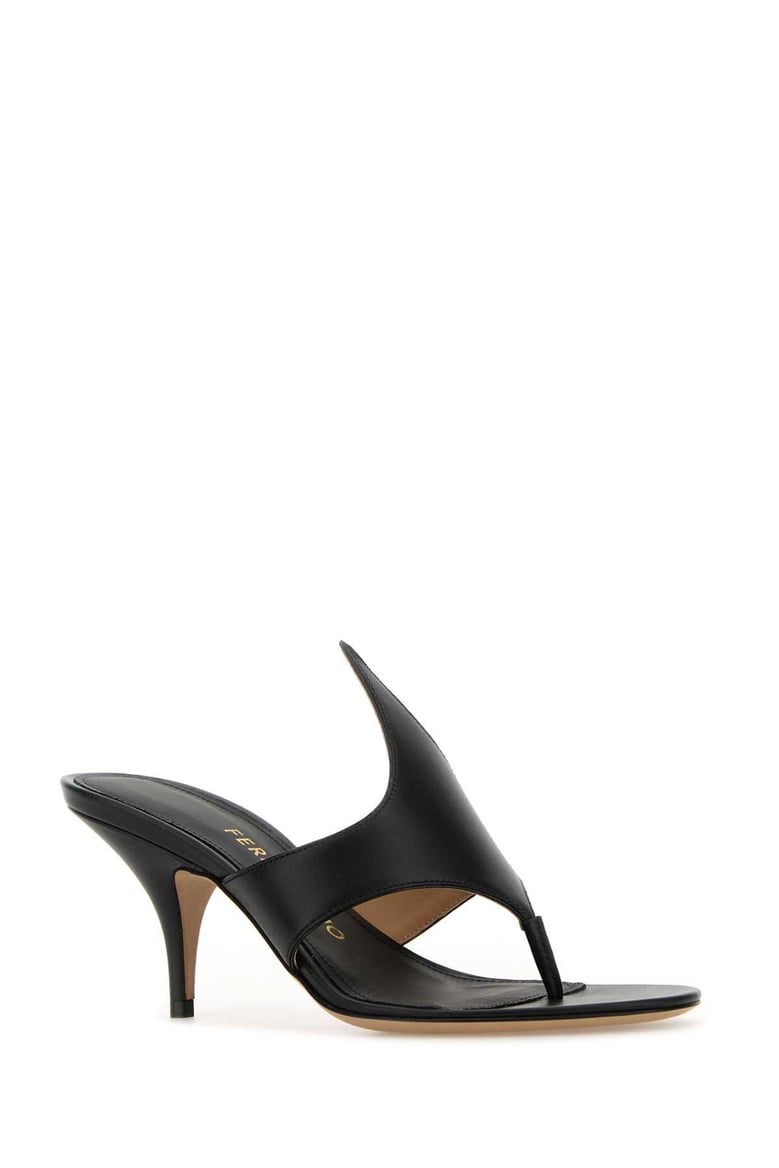 black leather lyrai thong mules by Selfnex